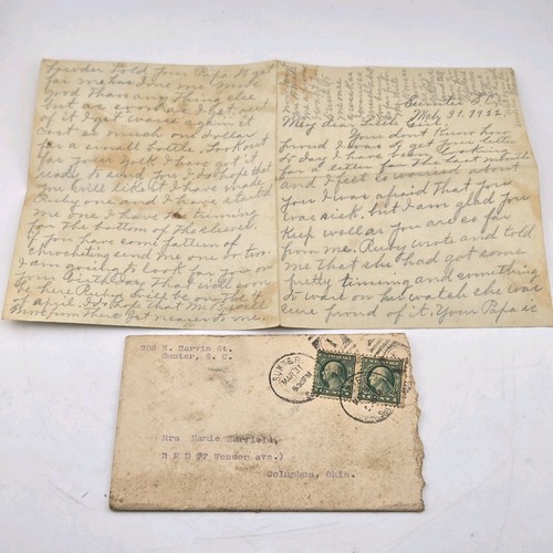 1922 lettera busta sumter sc - lettera,